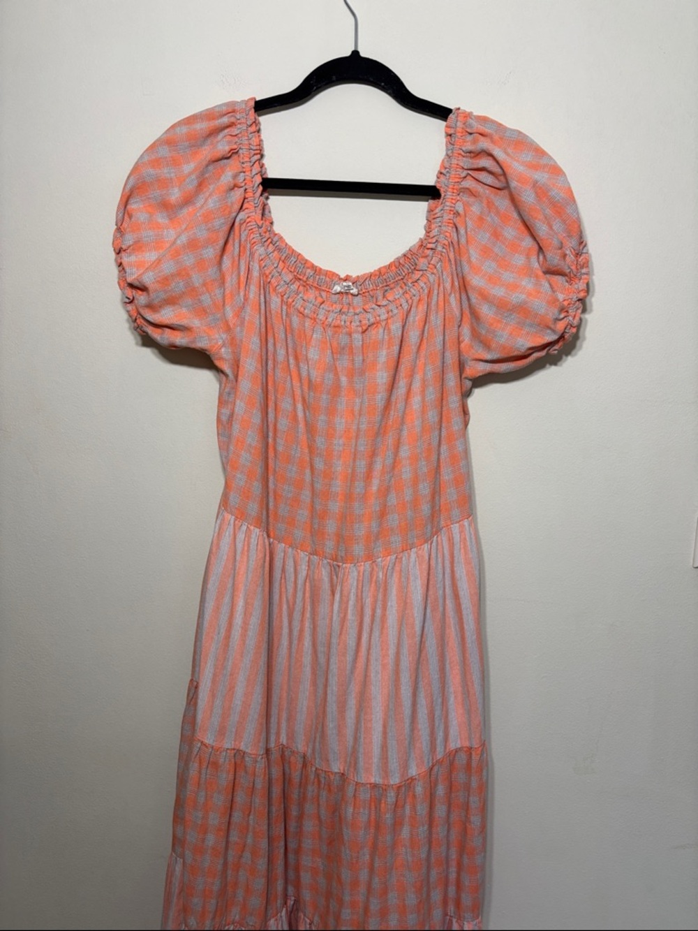 easel Coral and White Gingham Maxi Dress